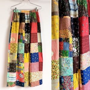 Vintage 60s Handmade Patchwork Maxi Skirt